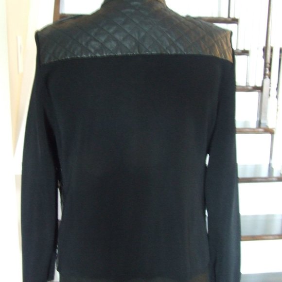 Black Quilted Leather Jacket Cardigan Sweater Channel Style by Nygard Collection - Picture 4 of 8